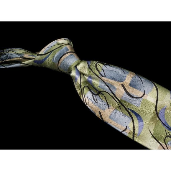 Vintage Jerry Garcia Carousel Green Blue Abstract 100% Silk Men's Designer Tie - Picture 1 of 5